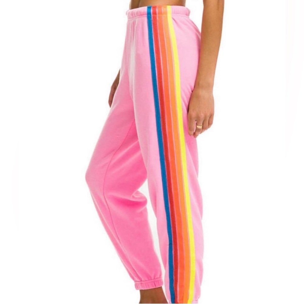Aviator nation pink neon stripe sweatpants size: small